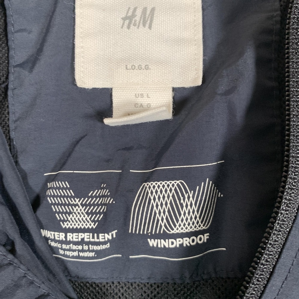 H&M L.O.G.G. Jacket Mens Large Blue Hooded Windbreaker Water Repellent Windproof - Picture 6 of 12